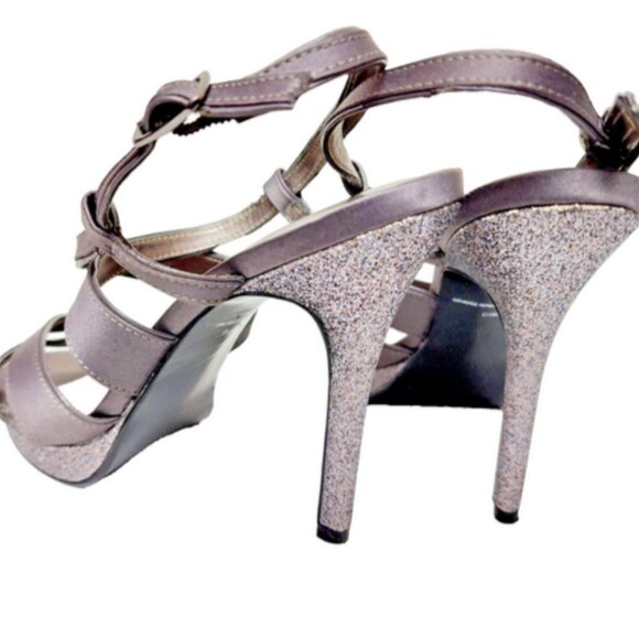 Kelly & Katie Dark Silver Glittery Platform Strappy Stiletto Sandal Size 8 - Picture 1 of 7